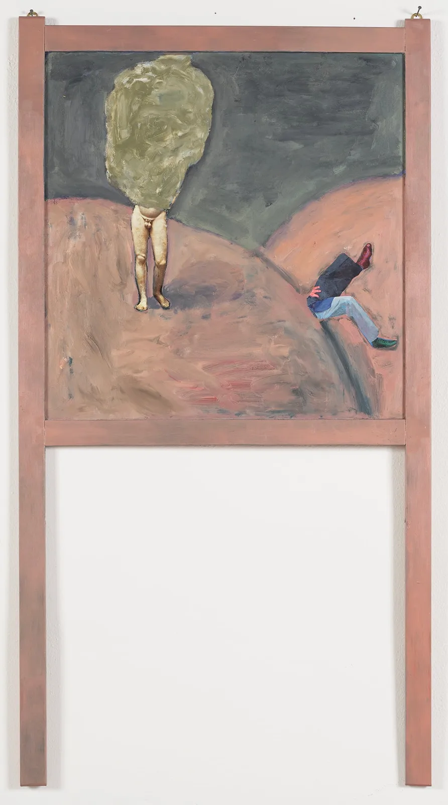 Michele Bubacco, Due figure si mimetizzano nel paesaggio, 2024. Oil and collage on small blackboard