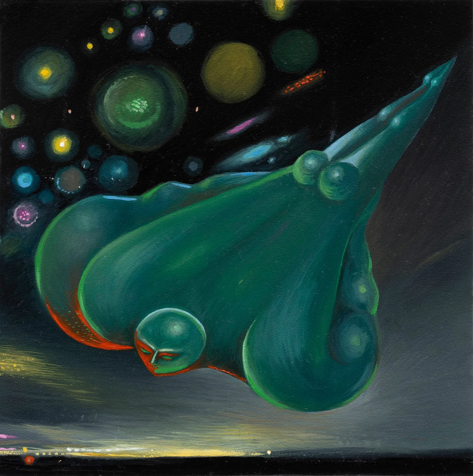 Mattia Barbieri, Pink sun on the stars, 2025. Oil on copper · 19.5 × 19.5 cm