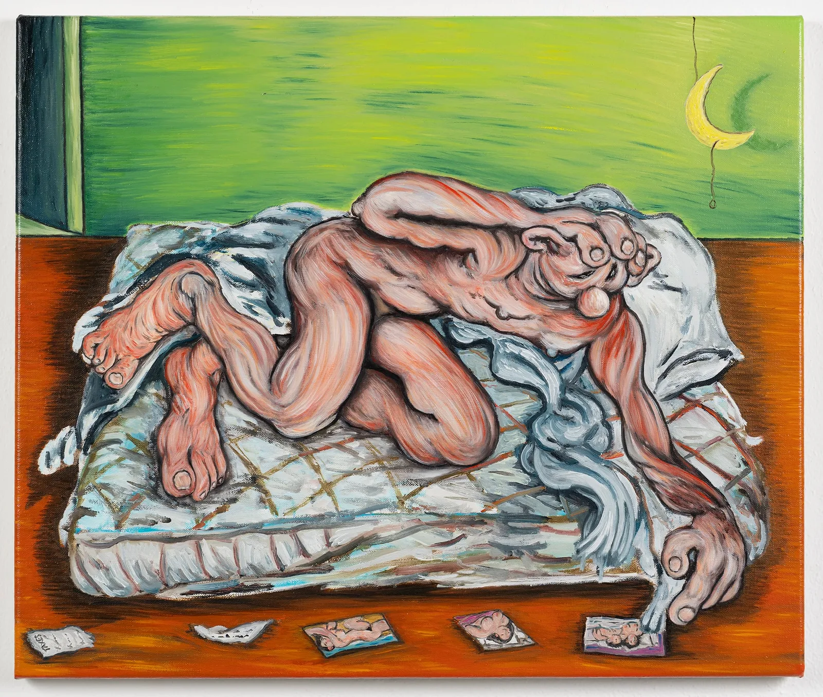 Carlos Casuso, Io sul letto, 2023. Oil on canvas · 50 × 60 cm