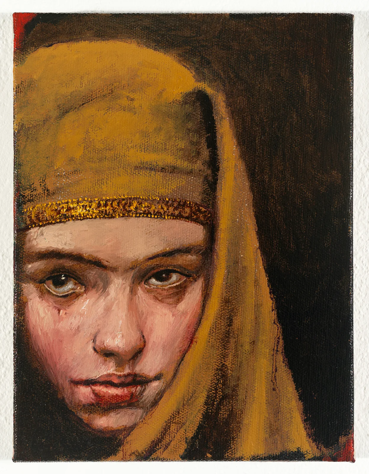 Francesco De Grandi, Madonna dei misteri, 2025. Oil and acrylic on canvas · 24 × 18 cm