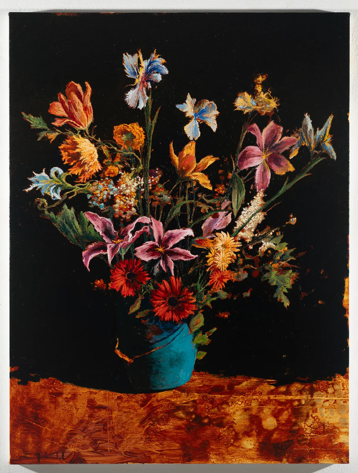 Francesco De Grandi, Fiori nell'ombra, 2025. Oil on canvas · 120 × 90 cm