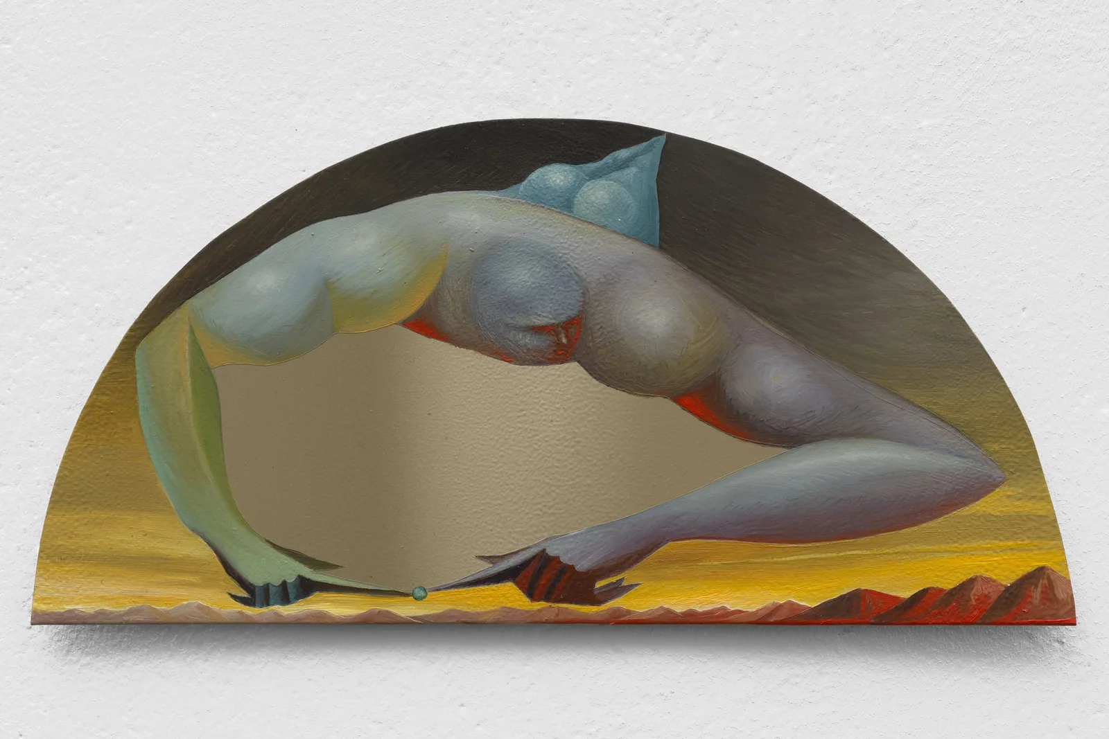 Mattia Barbieri, Holding the sphere, 2024. Oil on copper · 12.5 × 30.5 cm