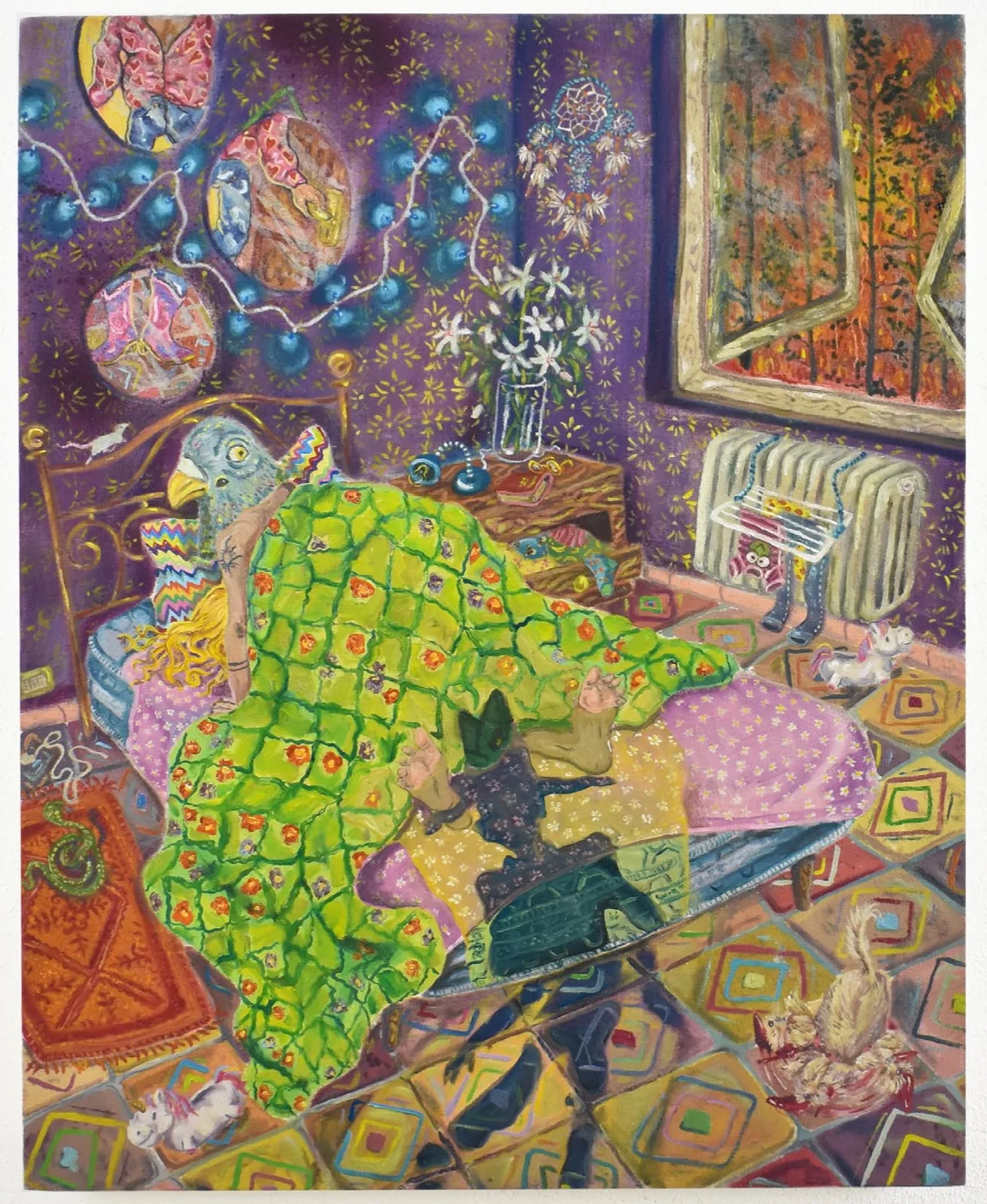 Dorotea Tocco, Oh no! My Cha-Cha heels!, 2021. Oil and spray paint on linen · 50 × 40 cm