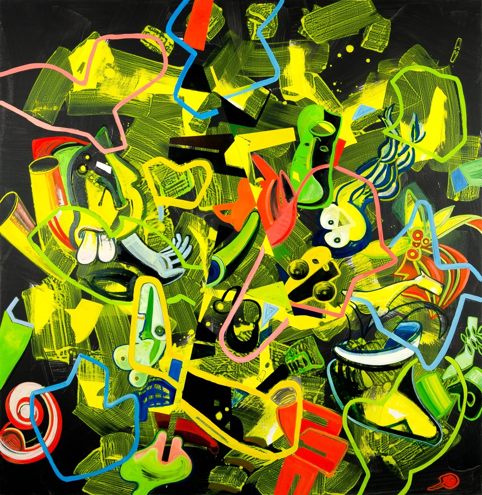 Lucio Pozzi, Echo of Saturn, 2021. Oil and acrylic on canvas · 180.1 × 175.4 × 5 cm