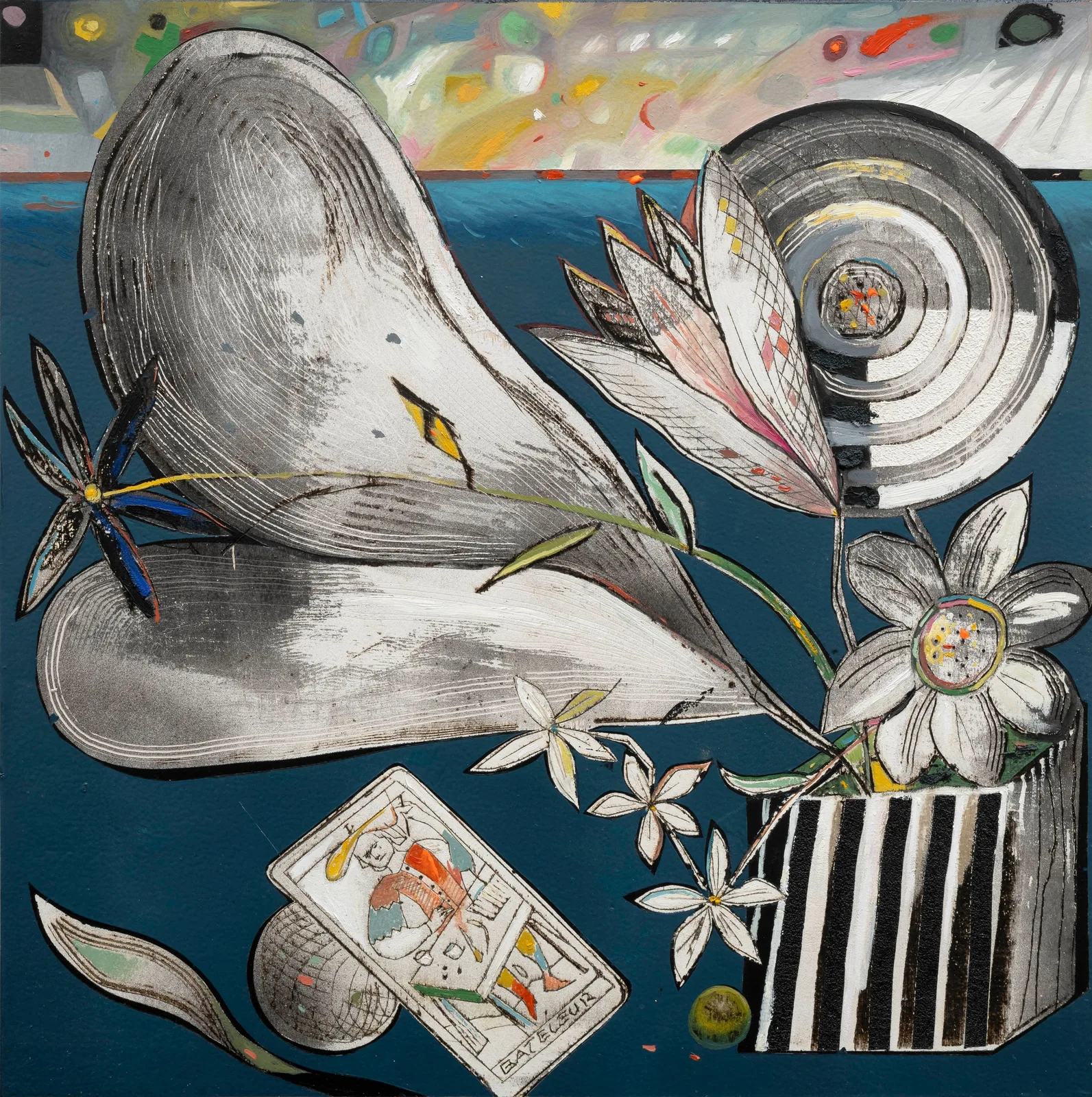 Mattia Barbieri, Blumen Blumeer Zauberer, 2025. Oil and tempera on wood · 50 × 50 cm