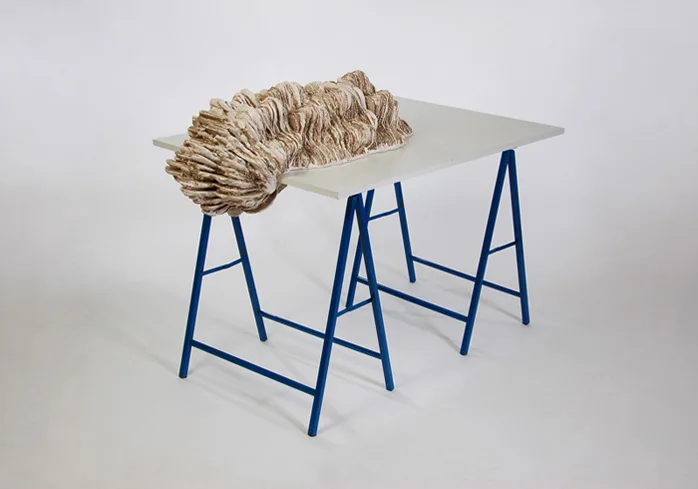 RISE. Tischwucherung, 2008, Gesso, cartone ondulato, tavolo, 125 x 100 x 100 cm