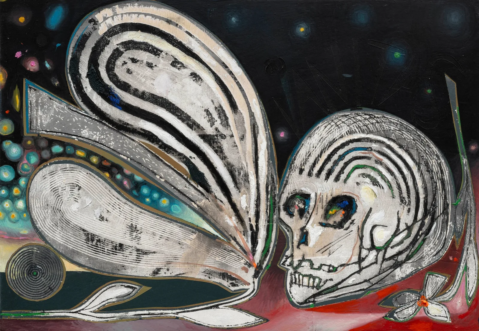 Mattia Barbieri, Vanitas Jellybeans, 2025. Oil and tempera on wood · 37 × 53 cm