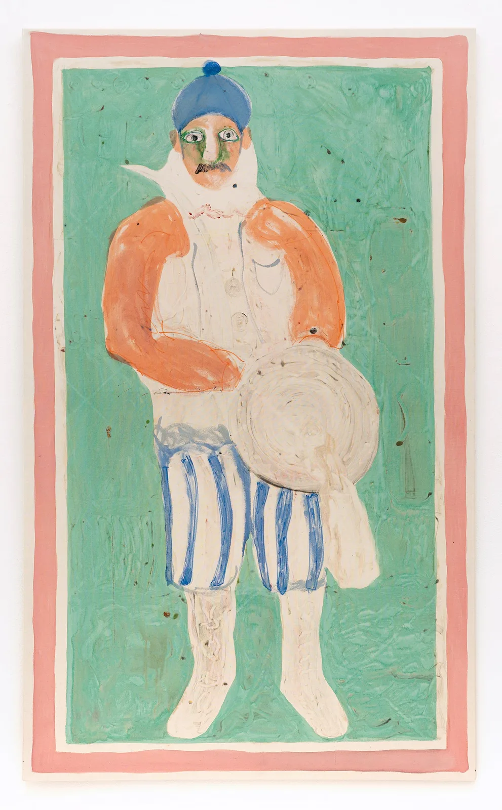 Alessandro Aprile, Pupo I sconfitto, 2023. Monotype and mixed media on raw canvas · 200 × 120 cm