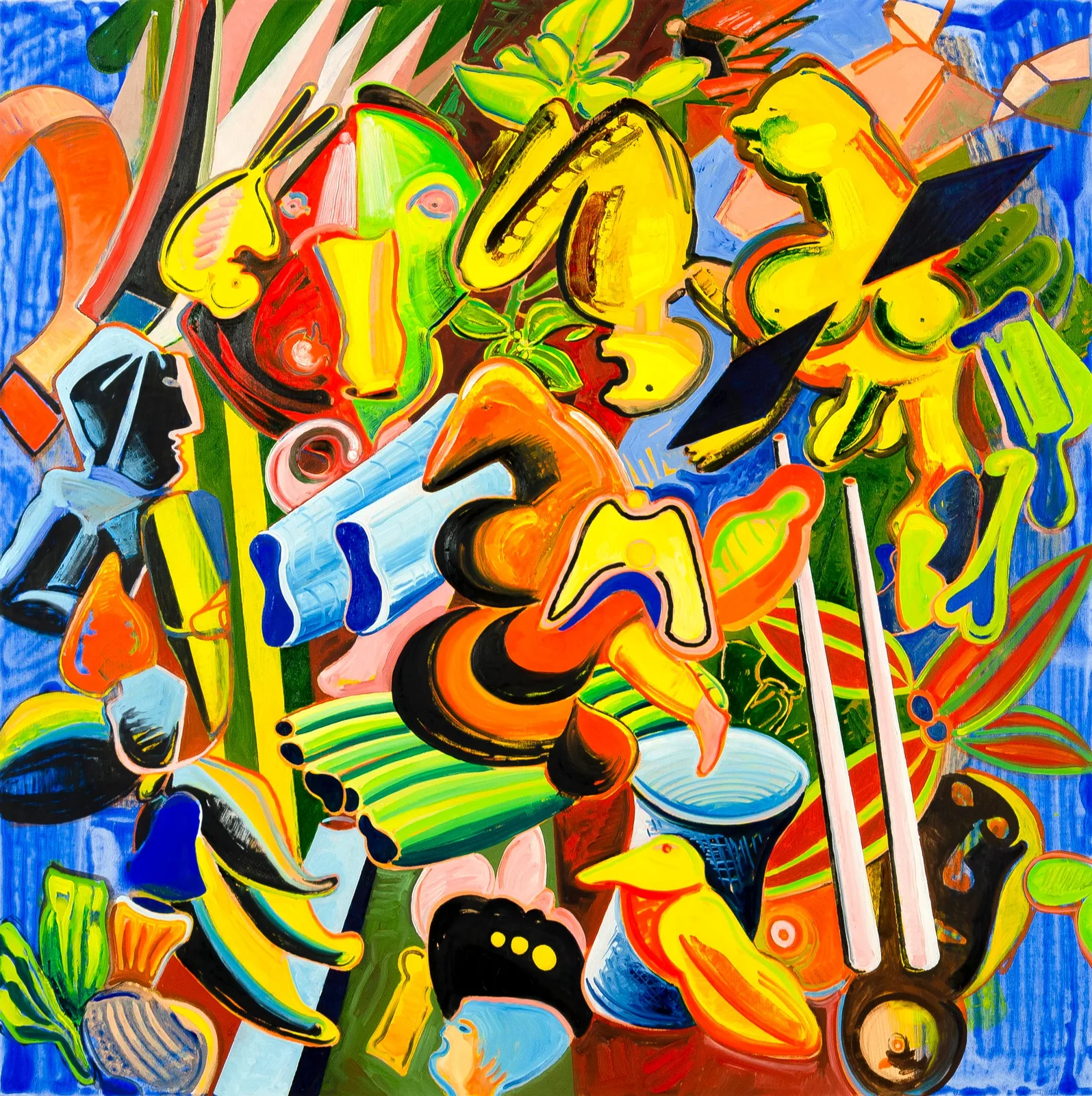 Lucio Pozzi, Patient Fall, 2021. Oil and acrylic on canvas · 100.2 × 100.1 × 2.6 cm