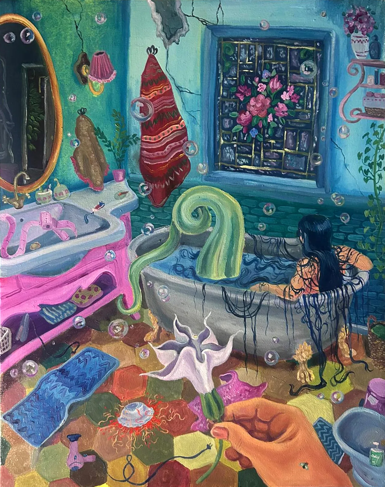 Dorotea Tocco, Tell me who hurt you, 2024. Oil and acrylic on canvas · 45 × 35 cm