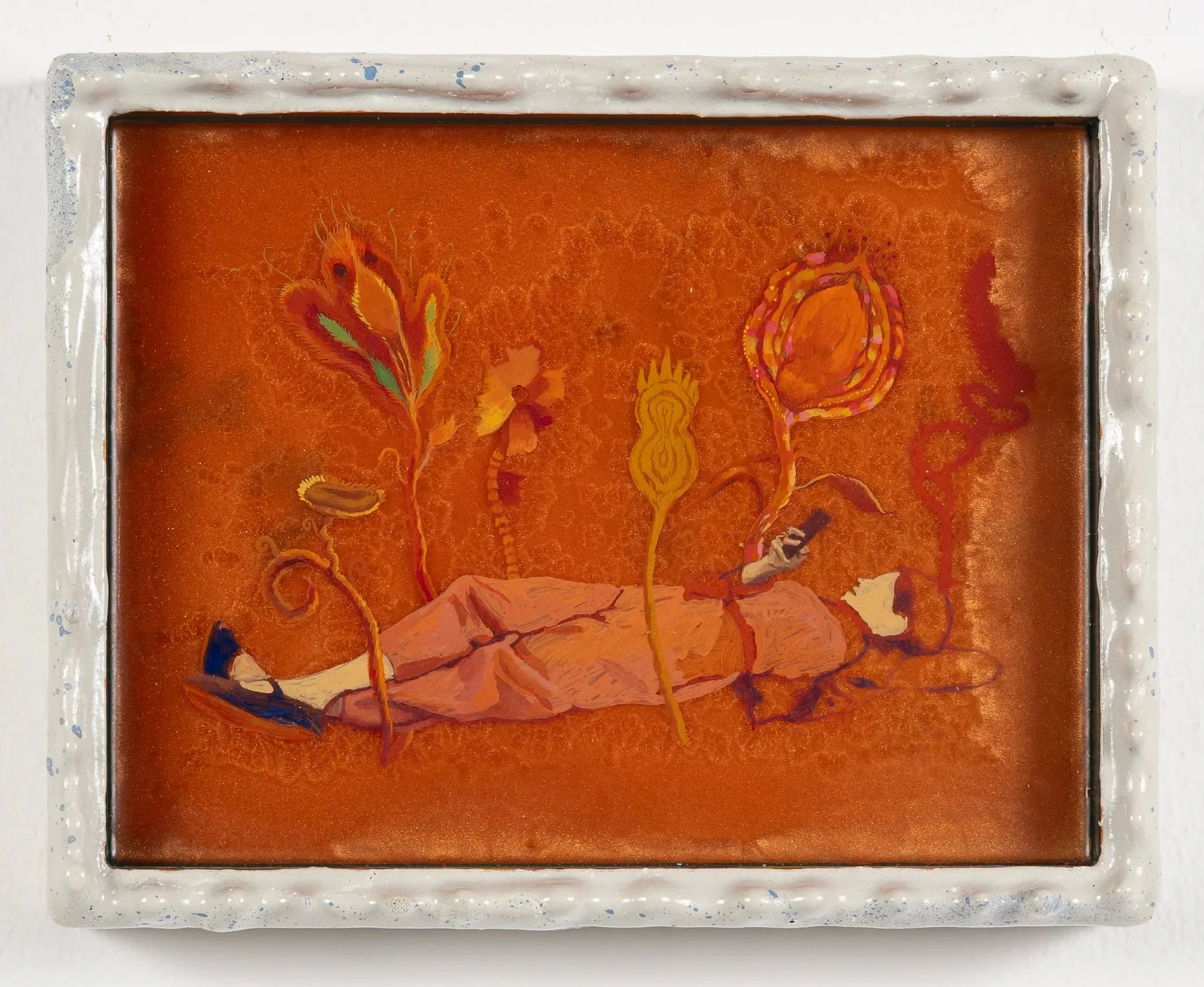 Anastasiya Parvanova, Giardino botanico, 2023. Acrylic, resin, wood · 22.5 × 29 cm