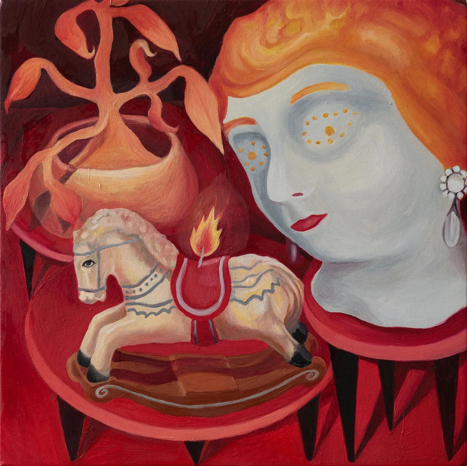 Anna Capolupo, Tre cose, 2024. Oil on canvas · 40 × 40 cm