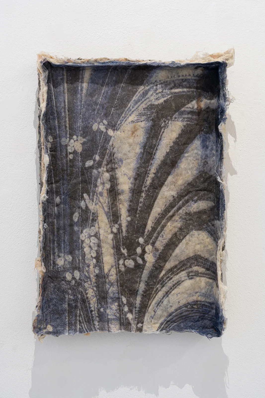 Francesca Polizzi, Liria 2, 2026. Encaustic and oil painting on raw wool felts · 62 × 42 × 10 cm