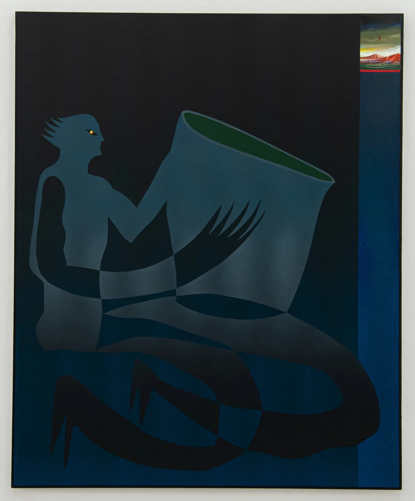 Mattia Barbieri, Notturno con Ermes su scena campestre, 2022. Oil on panel · 110 × 90 cm