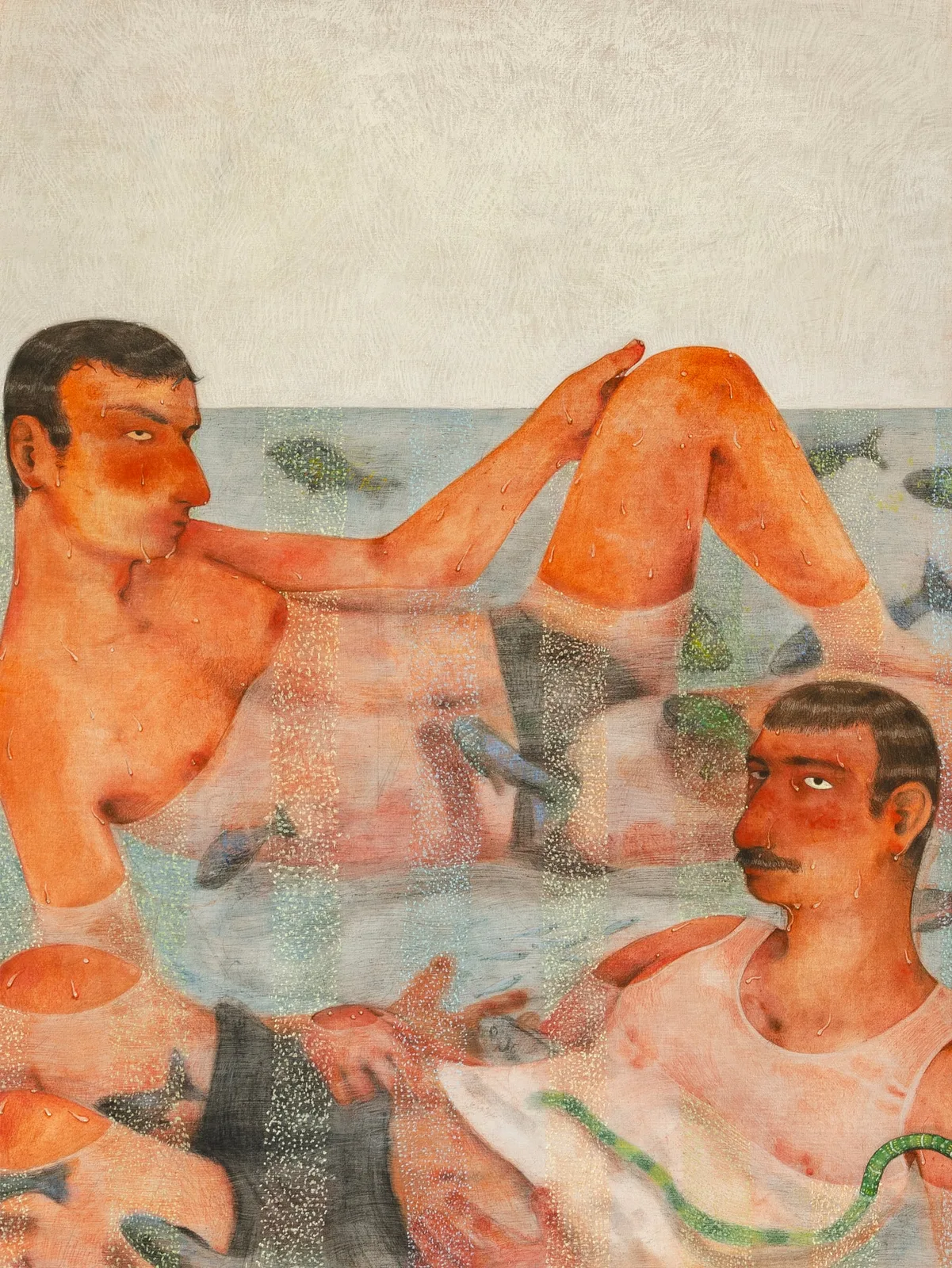 Roberto de Pinto, Arcipelago di pelli emerse, 2021. Encaustic, pastels and oil on canvas · 180 × 135 cm