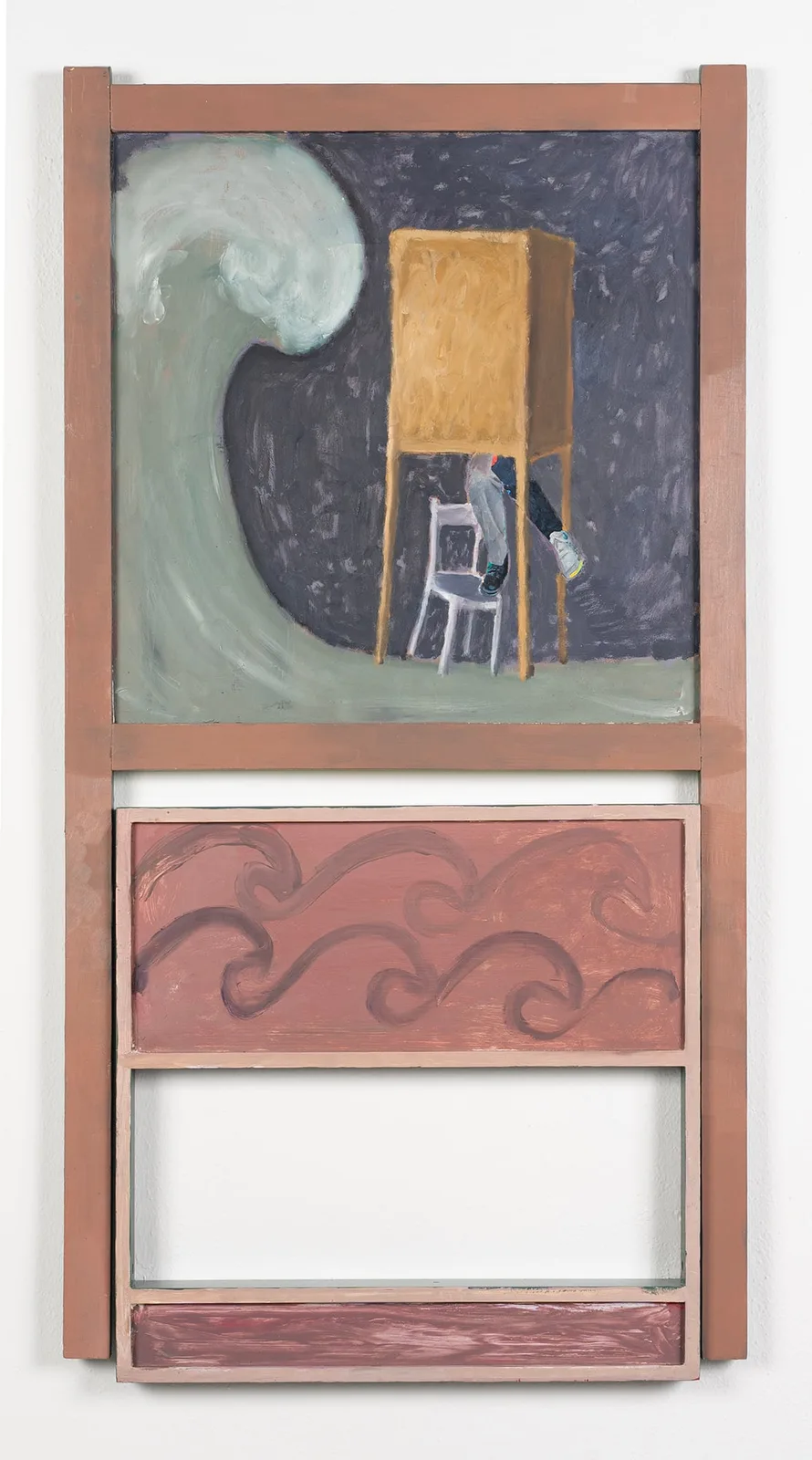 Michele Bubacco, A room number, 2024. Oil and collage on small blackboard · 105 × 55 × 10 cm