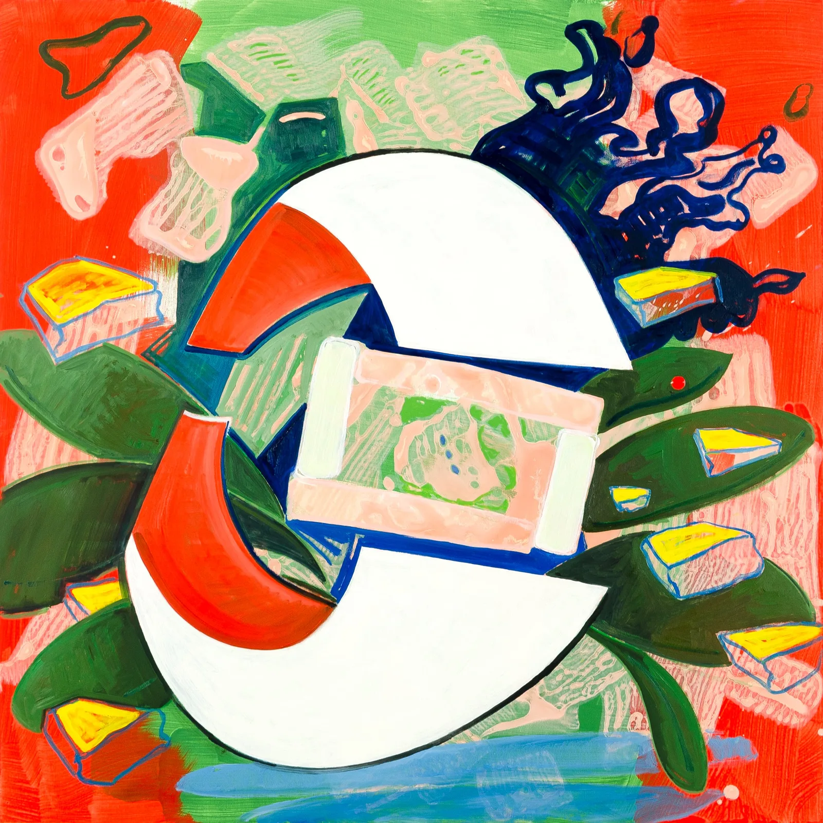 Lucio Pozzi, Restless Sun, 2021. Oil and acrylic on canvas · 100.2 × 100.1 × 2.6 cm