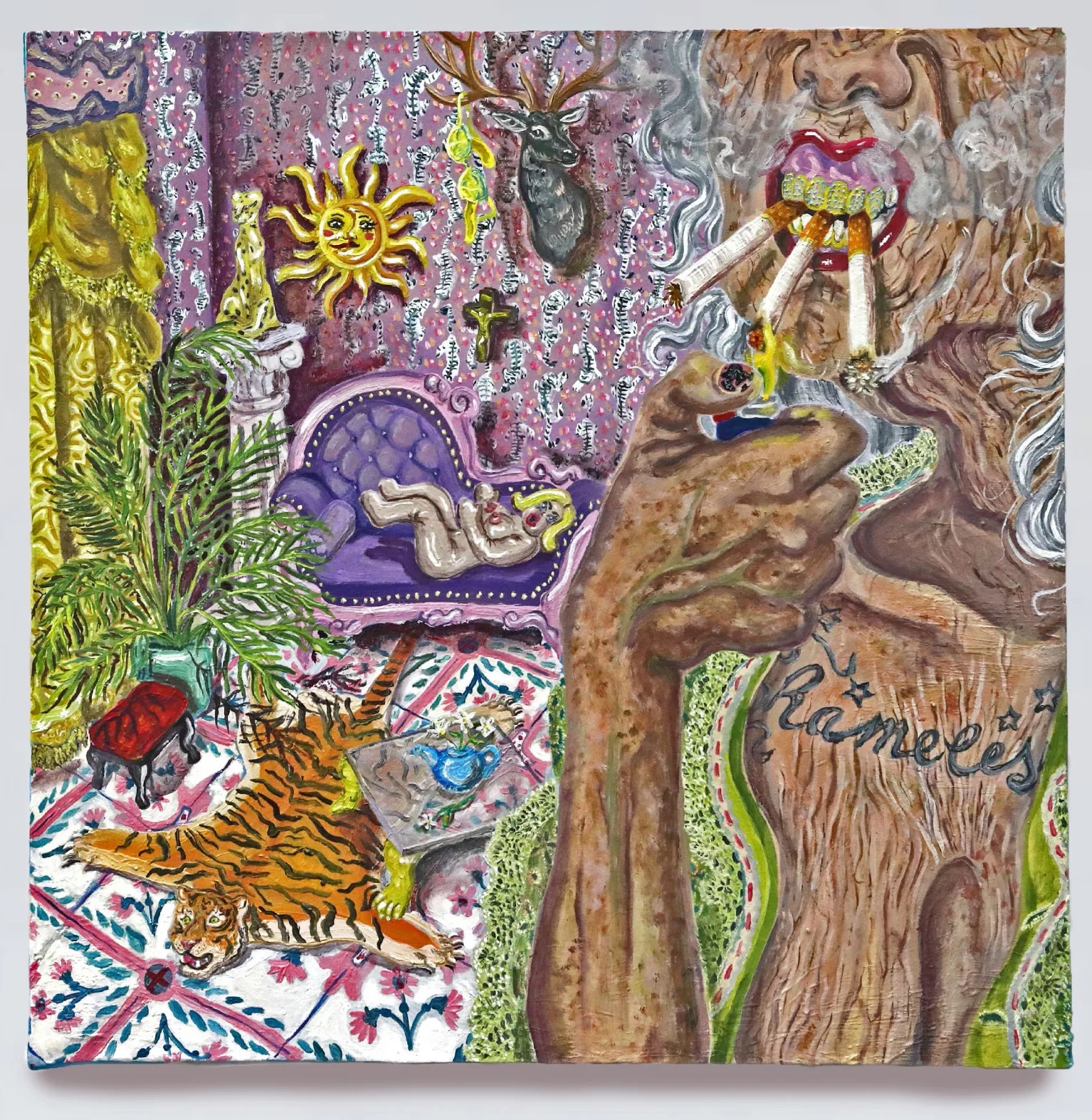 Dorotea Tocco, Durante la notte ho raccolto delle margherite, 2021. Oil and oil pastels on canvas · 41 × 41 cm
