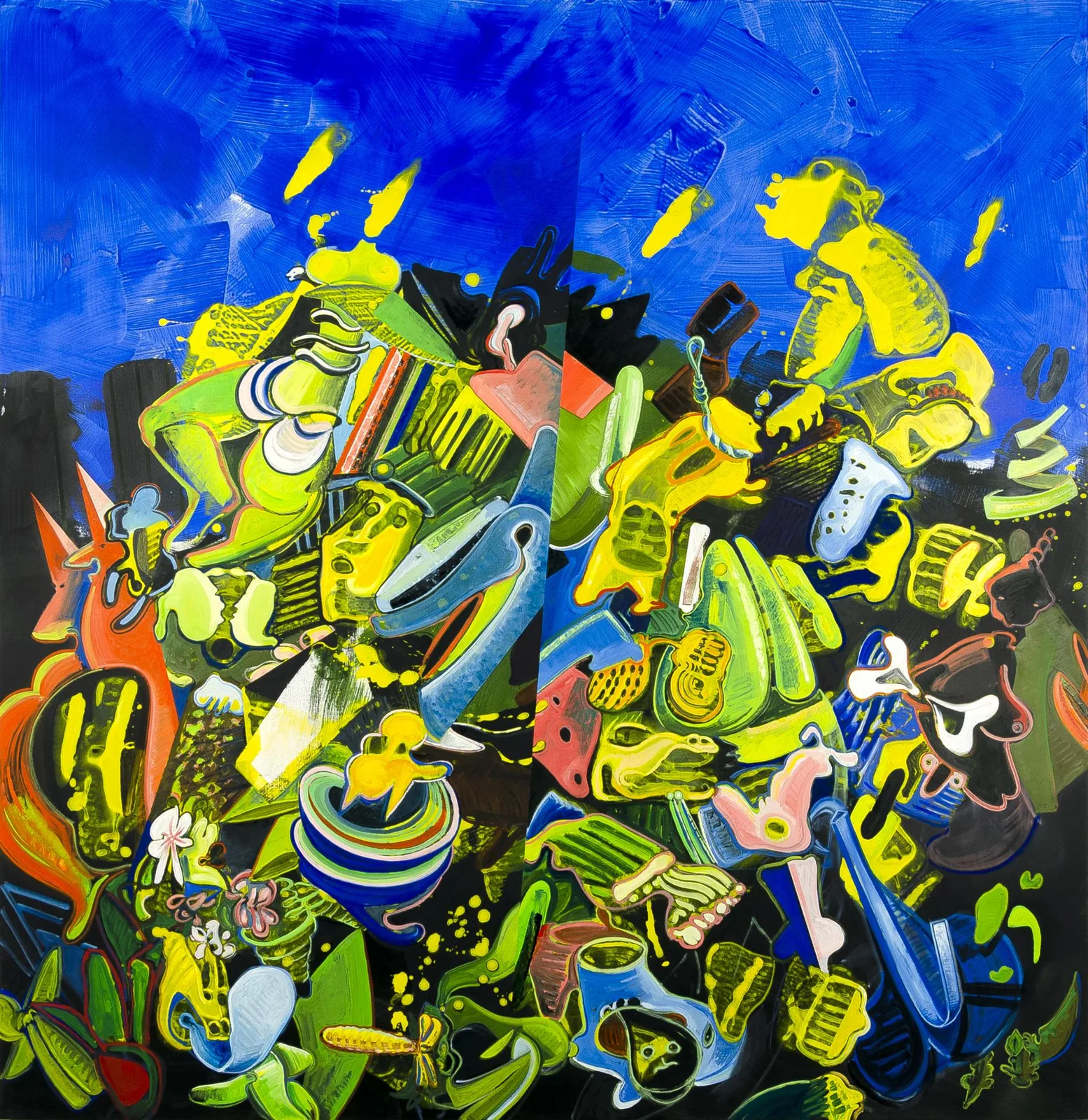 Folla. Black sun's birth, 2020, Oil and acrylic on canvas, 190 x 185 x 2 cm