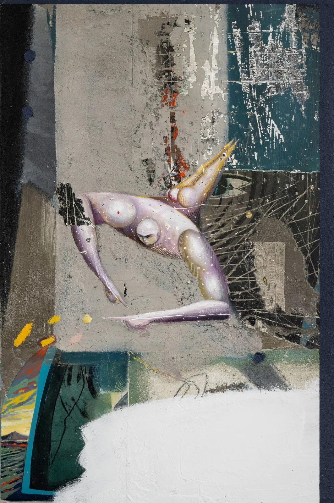 Mattia Barbieri, NIGREDO FRESCOES, 2024. Oil, tempera and cement on wood · 90 × 60 cm