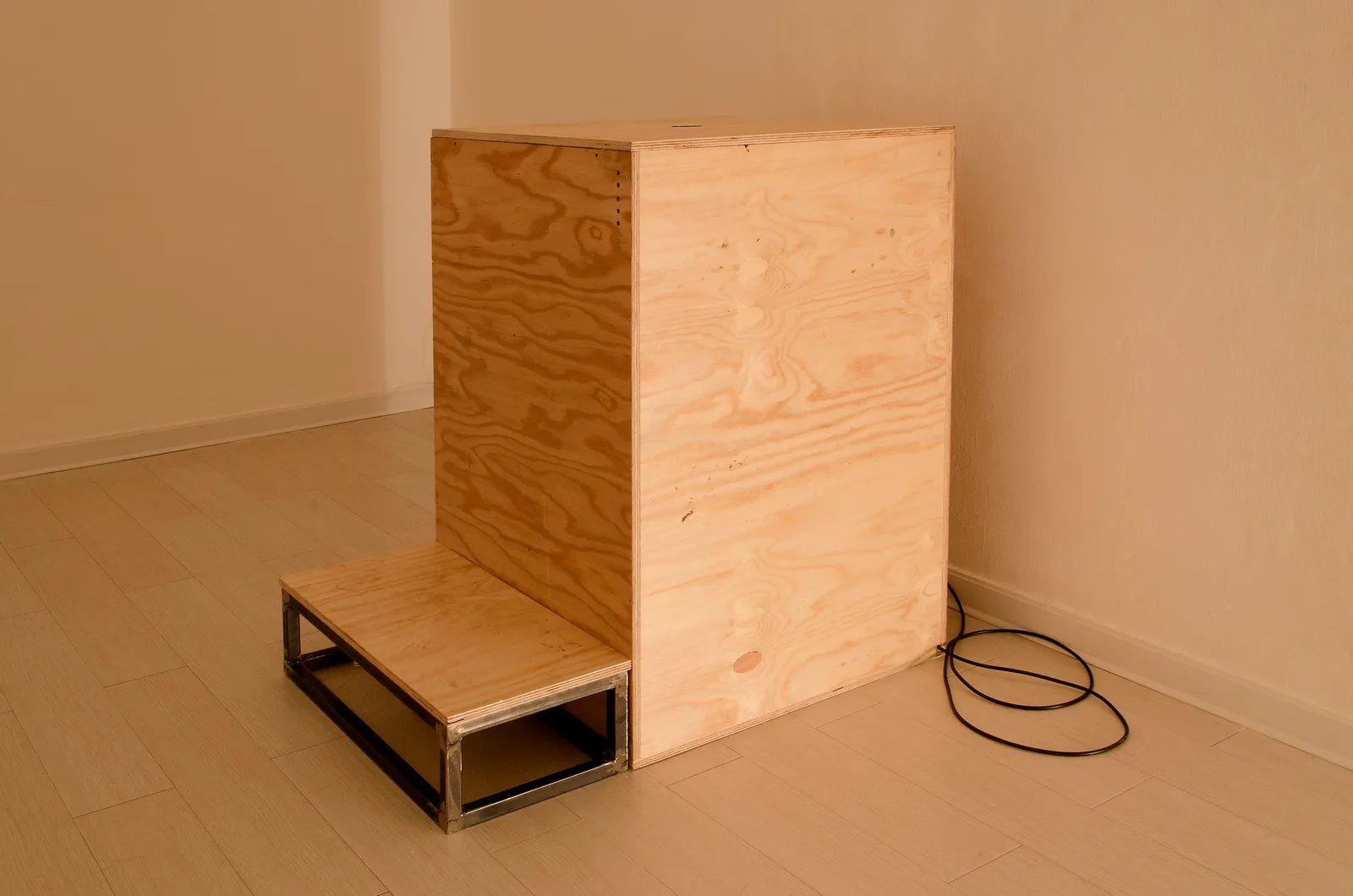 Francesco De Grandi, Mondo Nuovo #3, 2014. Wood, iron, paper, plastic, UV lights, phosphorescent paint, lens · 70 × 101 cm