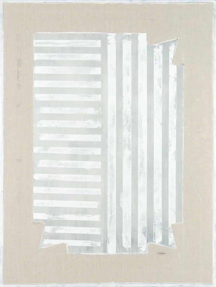 Stefano Cumia, Striato #4 (SCP - ST WBWBWBW - O/V 6K), 2014. Egg tempera, oil, pigmented gesso on linen · 80 × 60 cm